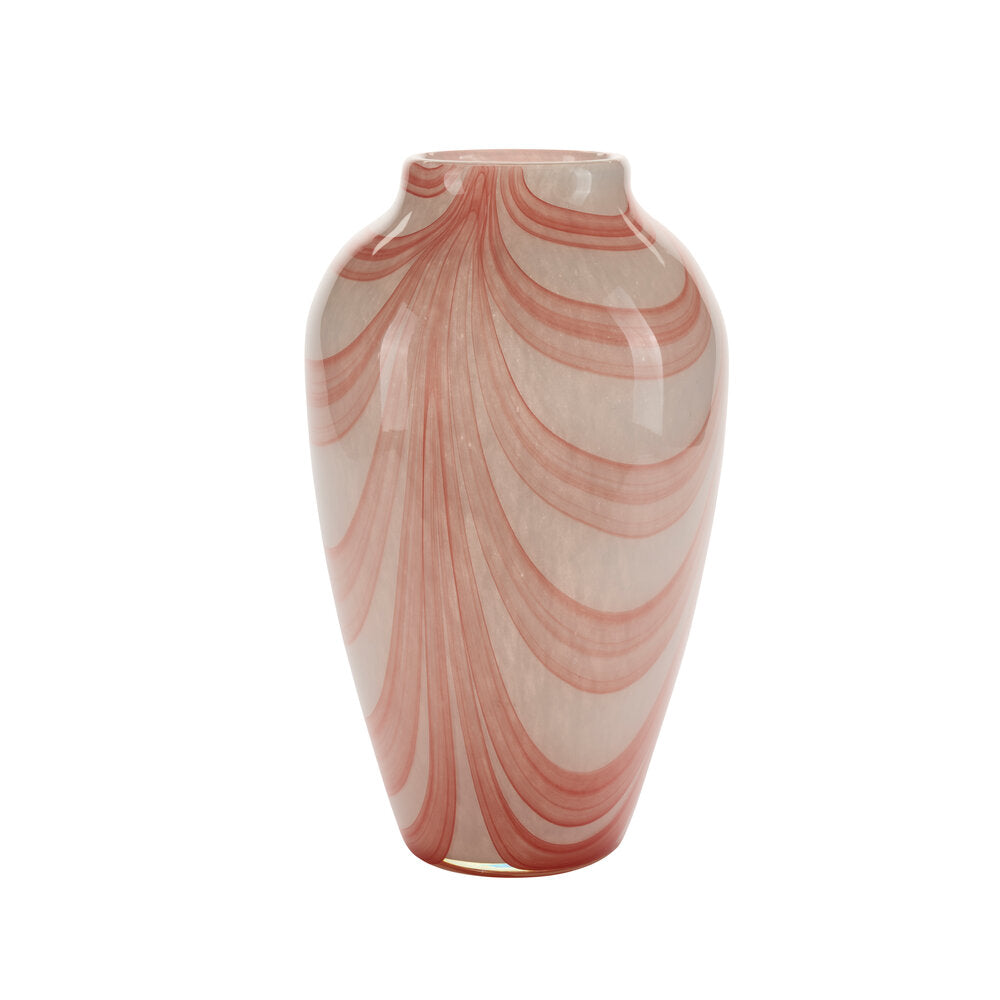 Vase med brede swirl striber, koral - H35 cm.